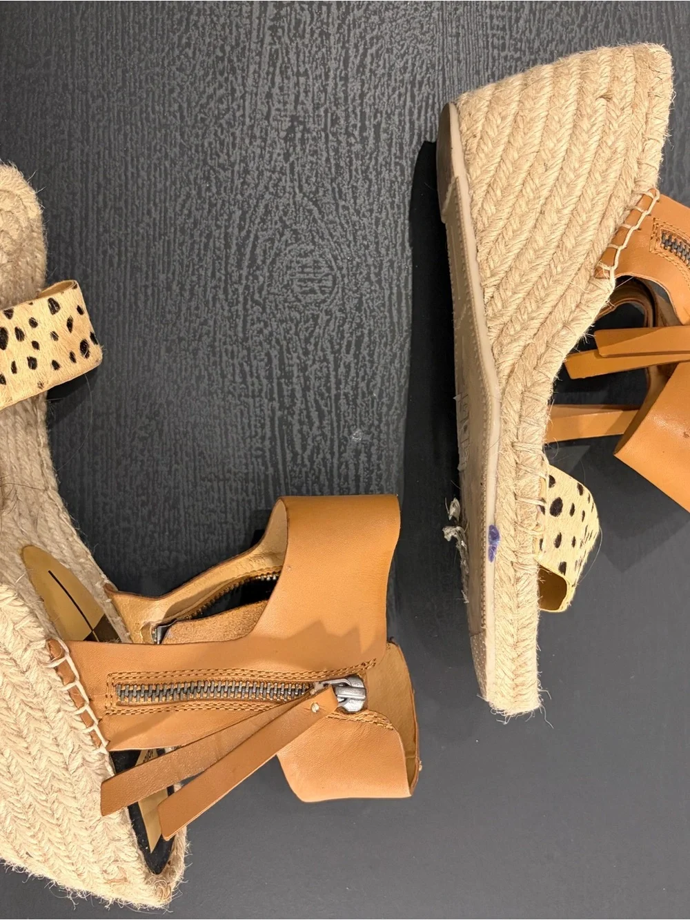 Dolce Vita Tan and Leopard Espadrille Wedge Sandals